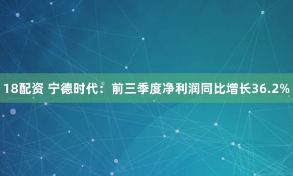 18配资 宁德时代：前三季度净利润同比增长36.2%